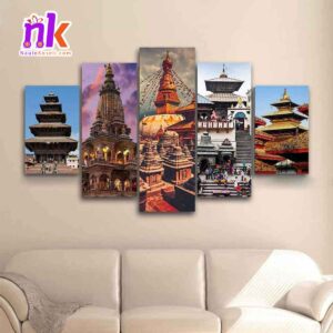 5-Panel-Wall-Hang-Canvas-Print-Of-Temples-With-Wooden-Frame
