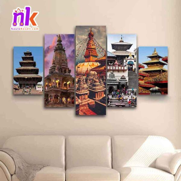 5-Panel-Wall-Hang-Canvas-Print-Of-Temples-With-Wooden-Frame