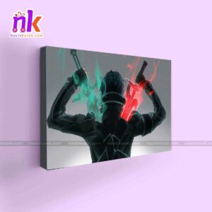 Anime Warrior Carrying Sword Illustration Framed Canvas