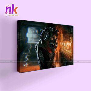 Cyber Punk Masked Girl Illustration Framed Canvas
