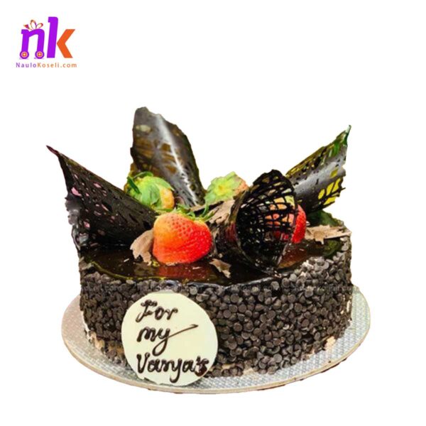 Dark Birthday Cake with Strawberry Topping