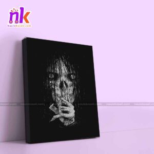 Evil Black Haunting Skull Illustration Framed Canvas for Black Metal Lovers