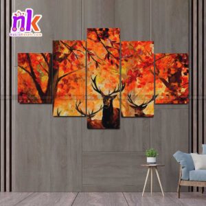 Five-Panel-Canvas-Art-Deer-On-Deciduous-Forest