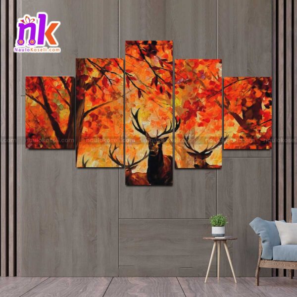 Five-Panel-Canvas-Art-Deer-On-Deciduous-Forest