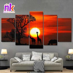 Five-Panel-Canvas-Art-Of-Sunset-With-Wildlife