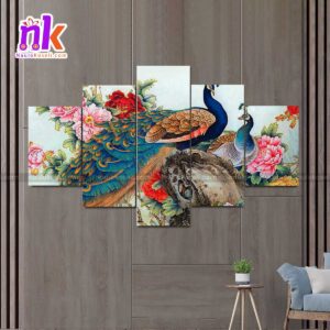 Five-Panel-Canvas-Art-Peacock-And-Floral-Background
