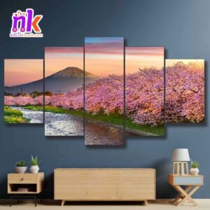 Five-Panel-Canvas-Art-Print-Of-Cherry-Blossom-Scenery