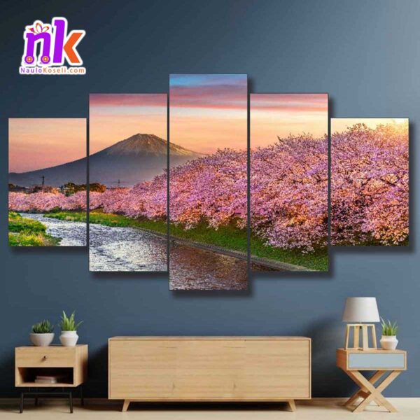 Five-Panel-Canvas-Art-Print-Of-Cherry-Blossom-Scenery