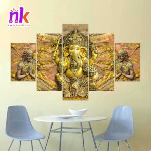 Five-Panel-Canvas-Art-Print-Of-Golden-Lord-Ganesh