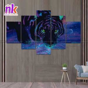 Five-Panel-Canvas-Art-Print-Of-Neon-Tiger-Face