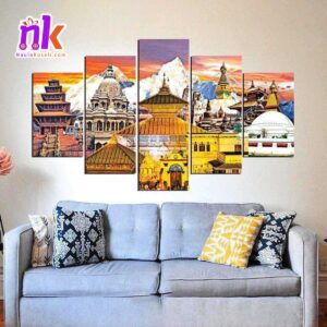 Five Panel Canvas Art Renowned Temples of Nepal