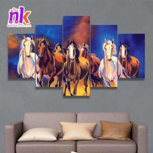 Five Panel Canvas Art Seven-Running-Horse| Vaastu Shastra