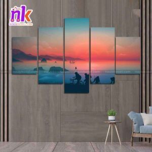 Five Panel Canvas of Beautiful Sunset View