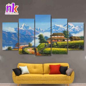 Five Panel Canvas of Illustrate Village