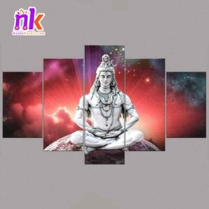 Five Panel Canvas of Lord Shiva Meditating