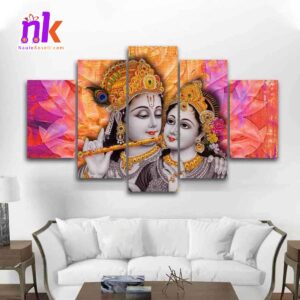 Five Panel Canvas of Radhakrishna