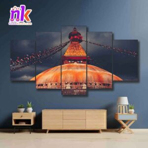 Five Panel Canvas of Stupa