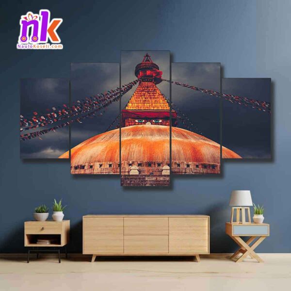Five Panel Canvas of Stupa