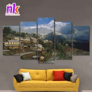 Five Panel Canvas of Village