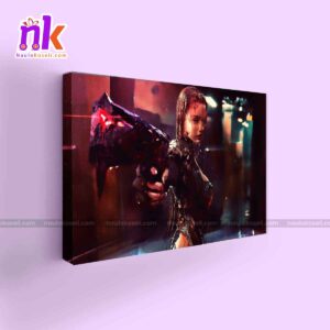 Girl-With-A-Gun-In-A-Future-Illustration-Framed-Canvas