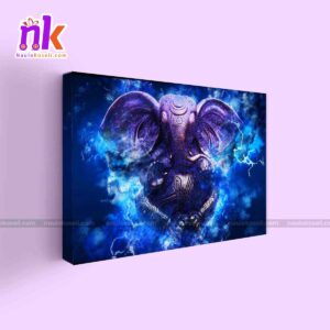 Glossy Blue and Purple Lord Ganesh Abstract Illustration Framed Canvas