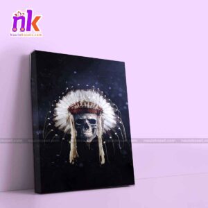 Skull-Dark-Native-American-Illustration-Framed-Canvas