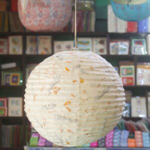 White Leaf Design Round Lokta Paper Lamp