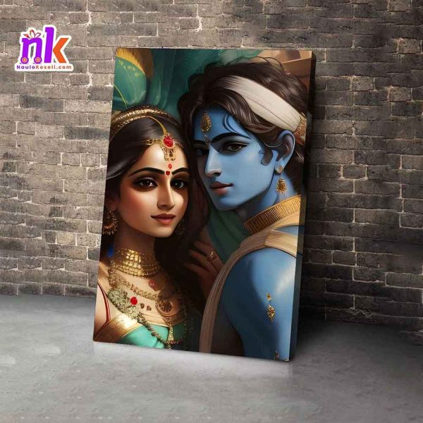 Radha Krishna Illustrate Wooden Framed Canvas Design