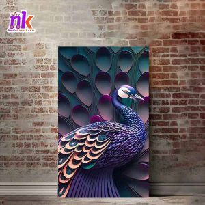 Peacock Illustrate Wooden Framed Canvas Design