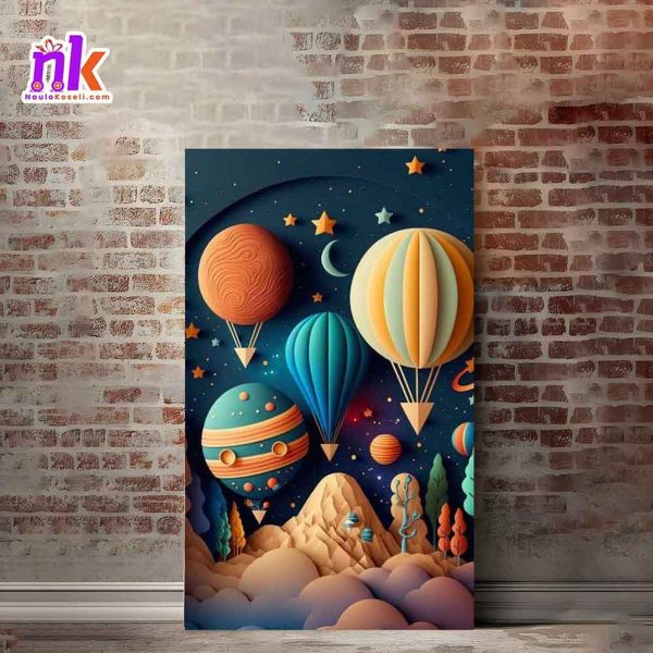 Hot Air Balloon Illustrate Wooden Framed Canvas Design