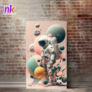 Astronaut Illustrate Wooden Framed Canvas Design