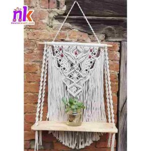Macrame Flower Plant Hanger With Wooden Shelf